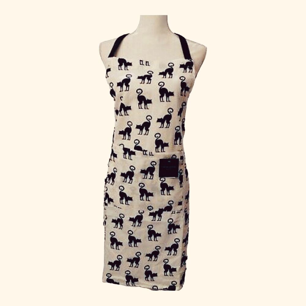 NEW Cynthia Rowley Halloween Scaredy Black Cat Cotton Kitchen Cook Apron